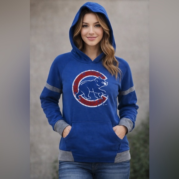 Majestic Tops - Majestic Threads Chicago Cubs Hoodie Women’s L Blue Gray Fleece Pullover